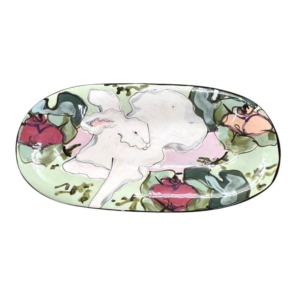 Hand-Painted Floral Serving Platter By Paula 95 Boho Chic Cottage Core Easter